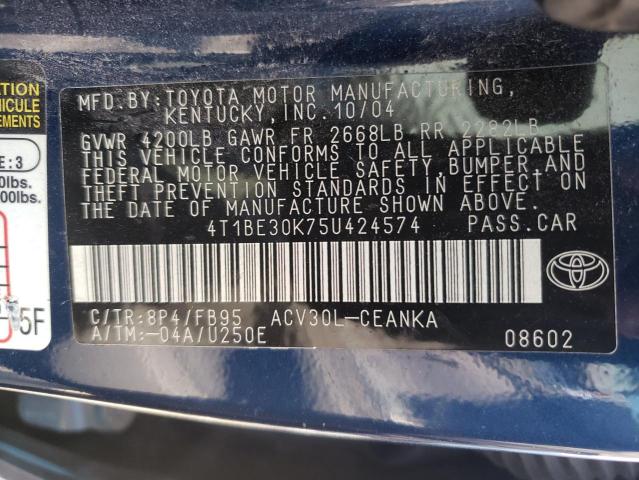 Photo 10 from auction – 2005 TOYOTA CAMRY LE with VIN 4T1BE30K75U424574