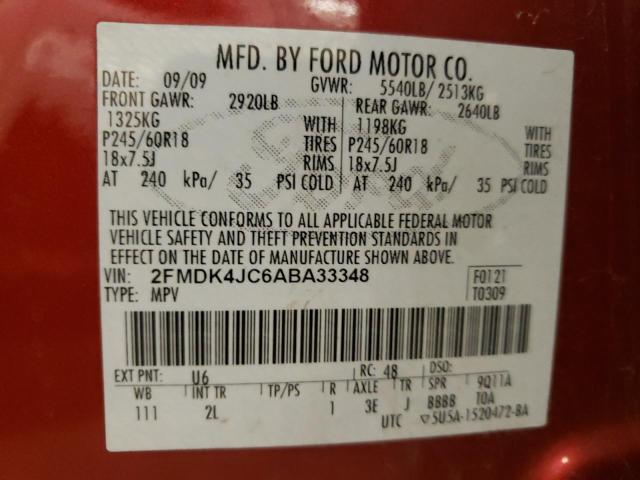 Photo 10 from auction – 2010 FORD EDGE SEL with VIN 2FMDK4JC6ABA33348