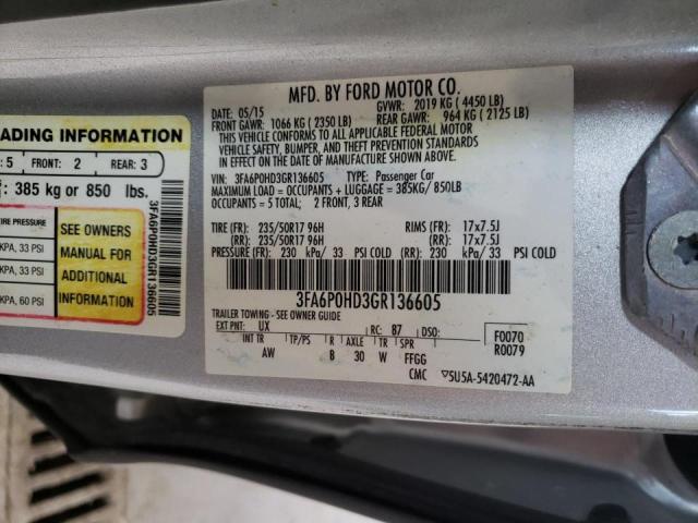 Photo 10 from auction – 2016 FORD FUSION SE with VIN 3FA6P0HD3GR136605