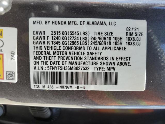 Photo 10 from auction – 2021 HONDA PILOT EX with VIN 5FNYF5H36MB027532