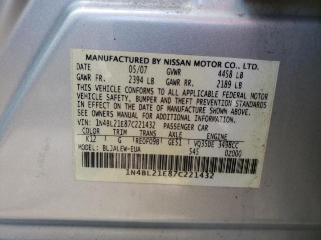 Photo 10 from auction – 2007 NISSAN ALTIMA 3.5 with VIN 1N4BL21E87C221432