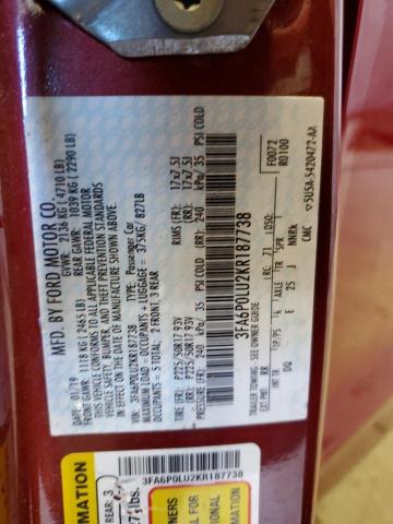 Photo 10 from auction – 2019 FORD FUSION SE with VIN 3FA6P0LU2KR187738