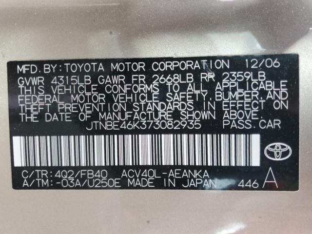 Photo 10 from auction – 2007 TOYOTA CAMRY CE with VIN JTNBE46K373082935