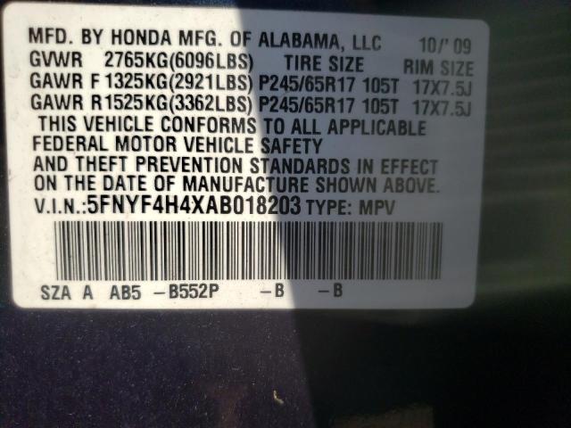 Photo 10 from auction – 2010 HONDA PILOT EX with VIN 5FNYF4H4XAB018203
