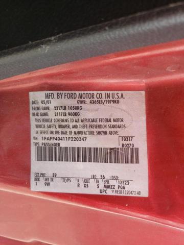 Photo 10 from auction – 2001 FORD MUSTANG with VIN 1FAFP40411F220347