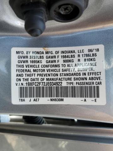 Photo 10 from auction – 2018 HONDA CIVIC EX with VIN 19XFC2F72JE034922