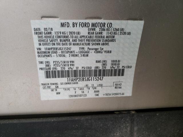 Photo 10 from auction – 2018 FORD TAURUS SEL with VIN 1FAHP2E85JG115247