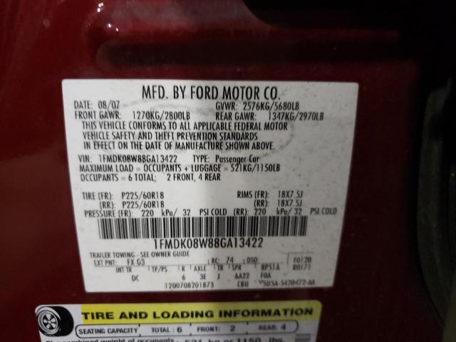 Photo 10 from auction – 2008 FORD TAURUS X E with VIN 1FMDK08W88GA13422