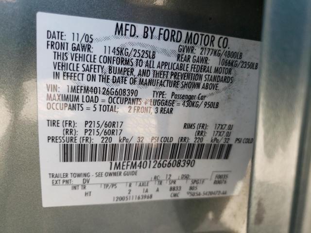 Photo 10 from auction – 2006 MERCURY MONTEGO LU with VIN 1MEFM40126G608390