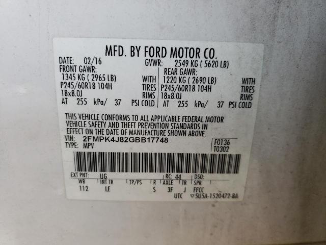 Photo 10 from auction – 2016 FORD EDGE SEL with VIN 2FMPK4J82GBB17748