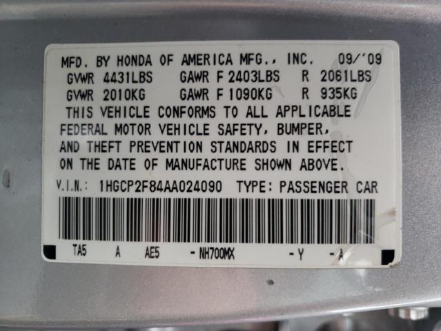 Photo 10 from auction – 2010 HONDA ACCORD EXL with VIN 1HGCP2F84AA024090