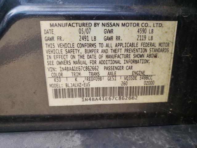 Photo 10 from auction – 2007 NISSAN MAXIMA SE with VIN 1N4BA41E67C862662
