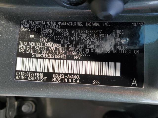 Photo 10 from auction – 2013 TOYOTA HIGHLANDER with VIN 5TDBK3EH2DS188493