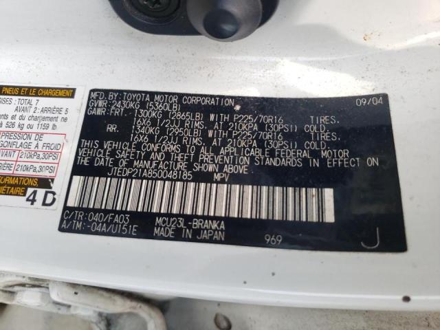 Photo 10 from auction – 2005 TOYOTA HIGHLANDER with VIN JTEDP21A850048185