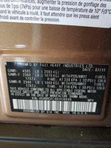 Photo 10 from auction – 2011 SUBARU OUTBACK 2. with VIN 4S4BRCKC4B3438699