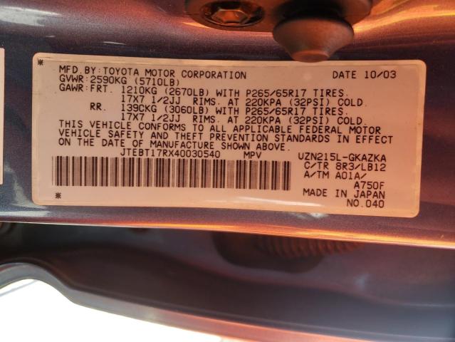 Zdjęcie 10 z aukcji – 2004 TOYOTA 4RUNNER LI z VIN JTEBT17RX40030540