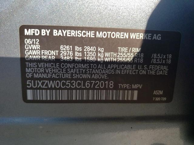 Photo 10 from auction – 2012 BMW X5 XDRIVE3 with VIN 5UXZW0C53CL672018