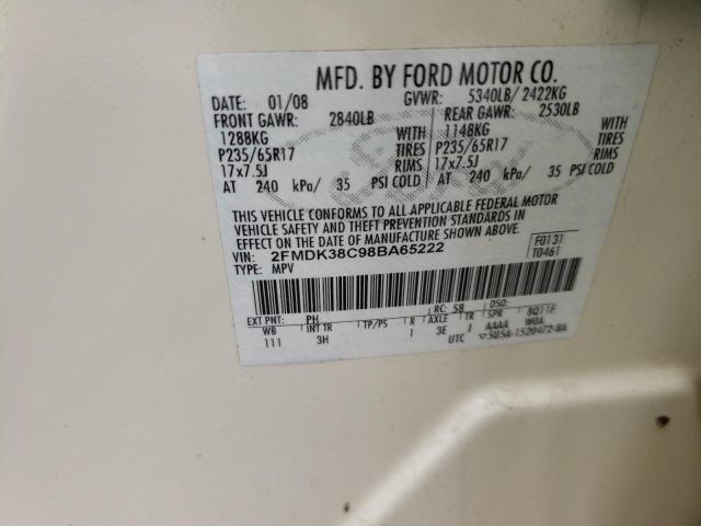 Photo 10 from auction – 2008 FORD EDGE SEL with VIN 2FMDK38C98BA65222