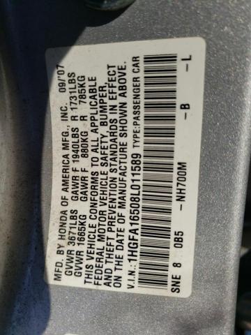 Photo 10 from auction – 2008 HONDA CIVIC LX with VIN 1HGFA16508L011589