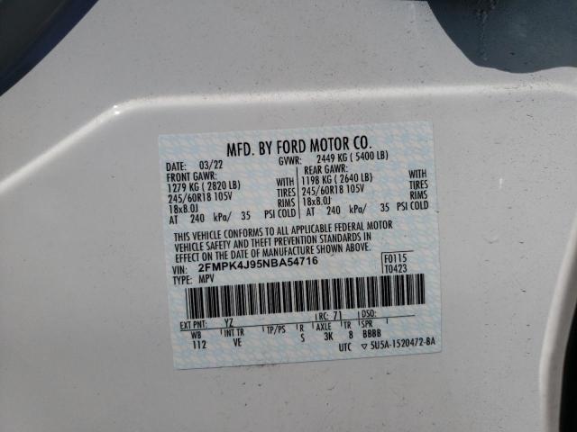 Photo 10 from auction – 2022 FORD EDGE SEL with VIN 2FMPK4J95NBA54716