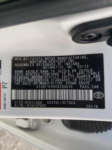 صورة رقم 10 من المزاد - 2012 TOYOTA CAMRY BASE مع VIN 4T4BF1FK6CR206010