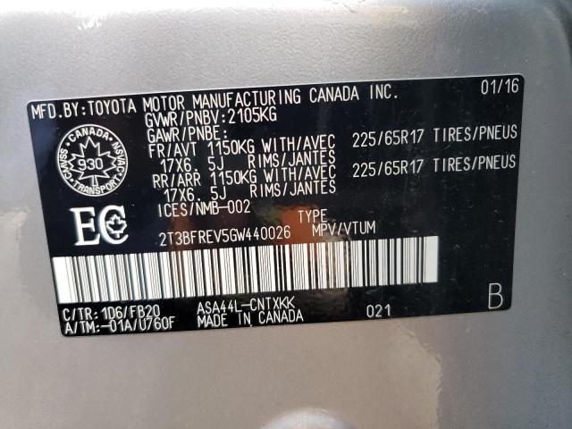 Photo 10 from auction – 2016 TOYOTA RAV4 LE with VIN 2T3BFREV5GW440026