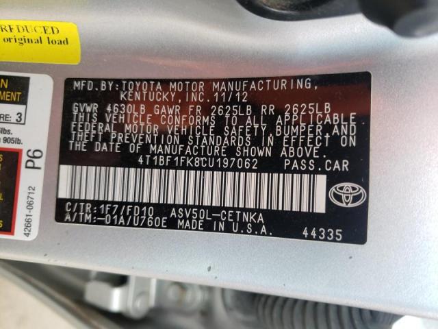 Photo 10 from auction – 2012 TOYOTA CAMRY BASE with VIN 4T1BF1FK8CU197062