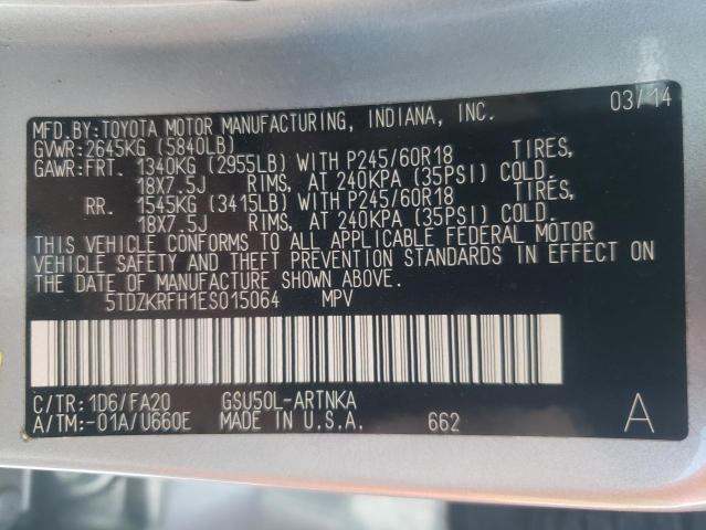 Photo 10 from auction – 2014 TOYOTA HIGHLANDER with VIN 5TDZKRFH1ES015064