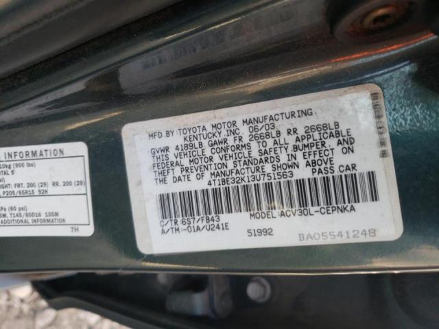 Photo 10 from auction – 2003 TOYOTA CAMRY LE with VIN 4T1BE32K13U751563