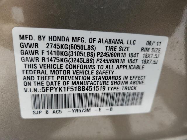 Photo 10 from auction – 2011 HONDA RIDGELINE with VIN 5FPYK1F51BB451519
