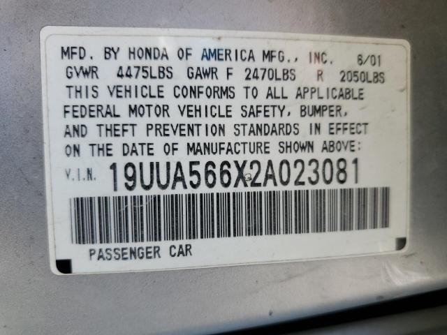 Photo 10 from auction – 2002 ACURA 3.2TL with VIN 19UUA566X2A023081
