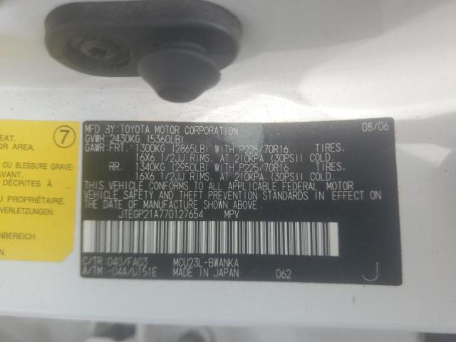 Photo 10 from auction – 2007 TOYOTA HIGHLANDER with VIN JTEGP21A770127654