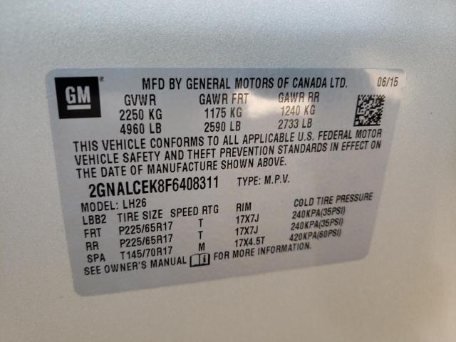 Photo 10 from auction – 2015 CHEVROLET EQUINOX LT with VIN 2GNALCEK8F6408311