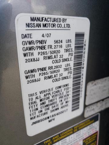 Photo 10 from auction – 2008 INFINITI FX45 with VIN JNRBS08W18X400017