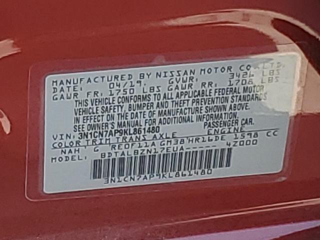 Photo 10 from auction – 2019 NISSAN VERSA S with VIN 3N1CN7AP9KL861480