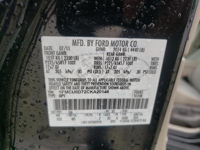 Photo 10 from auction – 2012 FORD ESCAPE XLT with VIN 1FMCU0D72CKA20148