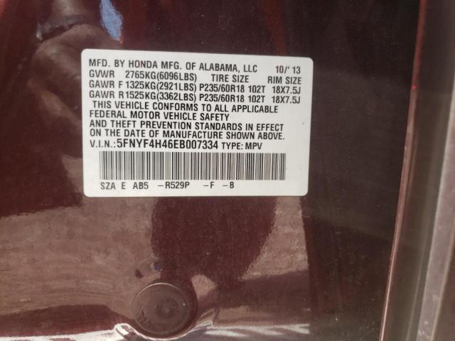 Photo 10 from auction – 2014 HONDA PILOT EX with VIN 5FNYF4H46EB007334