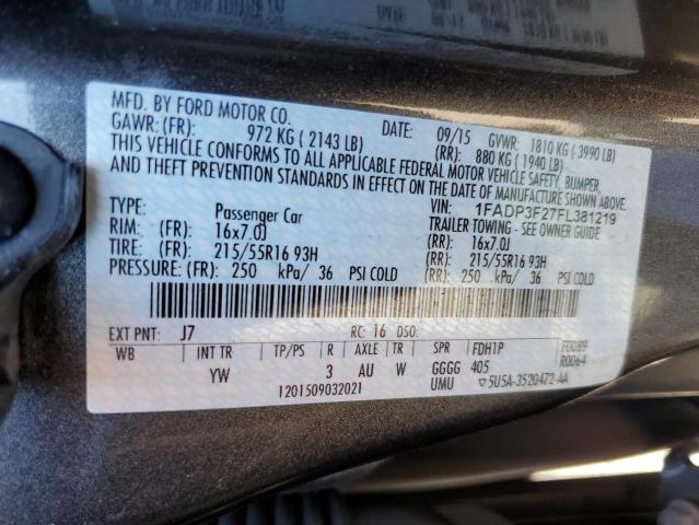 Photo 10 from auction – 2015 FORD FOCUS SE with VIN 1FADP3F27FL381219