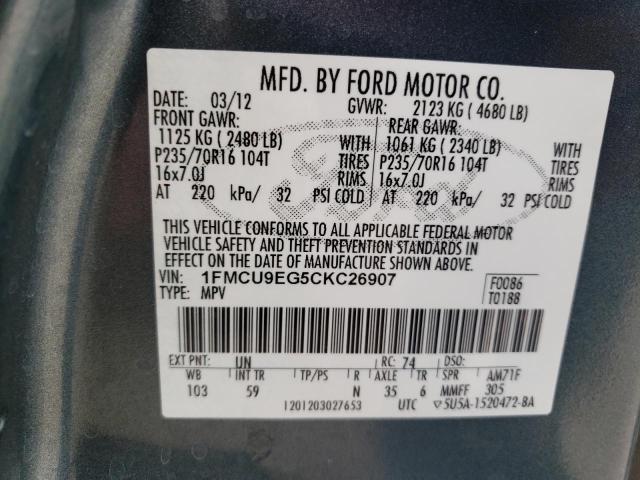 Zdjęcie 10 z aukcji – 2012 FORD ESCAPE LIM z VIN 1FMCU9EG5CKC26907