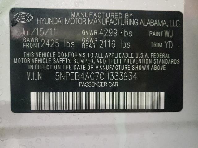 Photo 10 from auction – 2012 HYUNDAI SONATA GLS with VIN 5NPEB4AC7CH333934