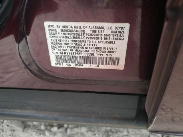 Photo 10 from auction – 2008 HONDA PILOT VP with VIN 5FNYF28268B003596