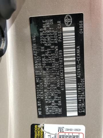 Photo 10 from auction – 2007 TOYOTA CAMRY CE with VIN 4T1BE46K37U182589