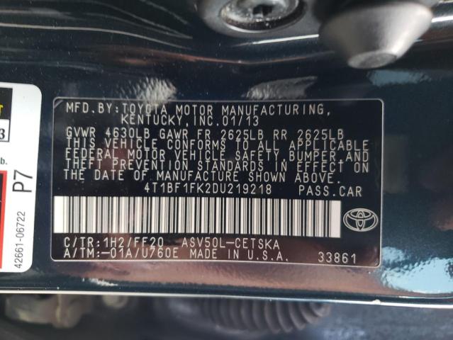 Photo 10 from auction – 2013 TOYOTA CAMRY L with VIN 4T1BF1FK2DU219218