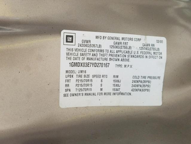 Photo 10 from auction – 2000 PONTIAC MONTANA with VIN 1GMDX03E7YD270167