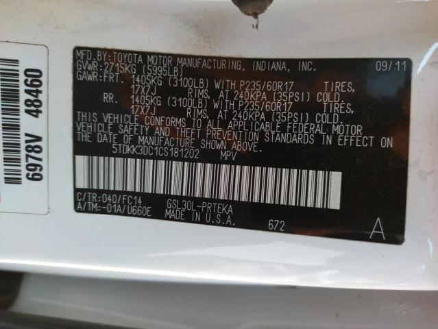 Photo 10 from auction – 2012 TOYOTA SIENNA LE with VIN 5TDKK3DC1CS181202