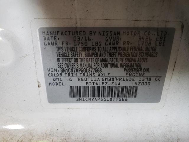 Photo 10 from auction – 2016 NISSAN VERSA S with VIN 3N1CN7AP5GL877568