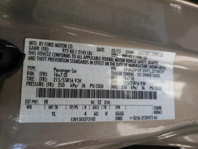 Photo 10 from auction – 2015 FORD FOCUS SE with VIN 1FADP3F26FL274937