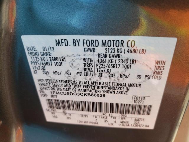 Photo 10 from auction – 2012 FORD ESCAPE XLT with VIN 1FMCU9DG3CKB86828