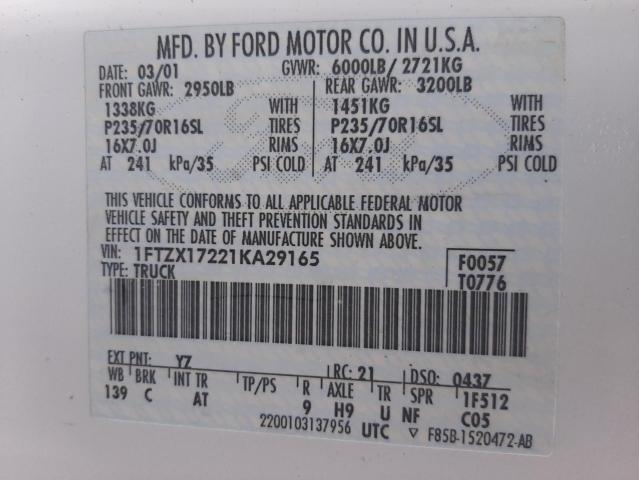 Photo 10 from auction – 2001 FORD F150 with VIN 1FTZX17221KA29165