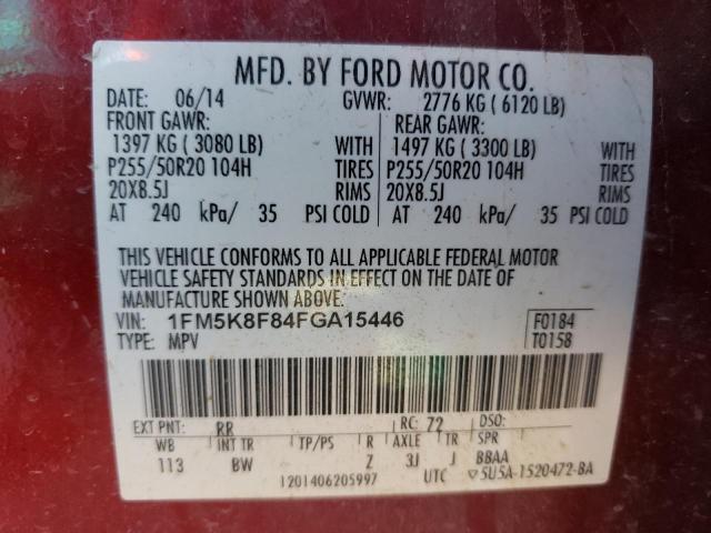 Photo 10 from auction – 2015 FORD EXPLORER L with VIN 1FM5K8F84FGA15446